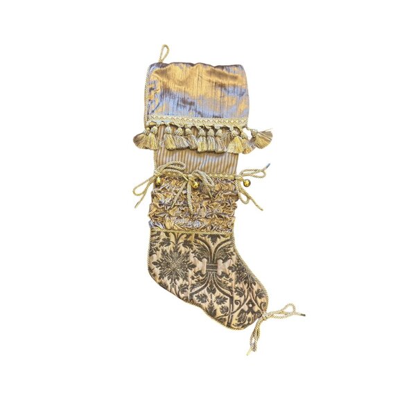 Victorian Set Of 4 Vintage Gold & Red Christmas Stockings Tassel & Cord Detail - Picture 15 of 15